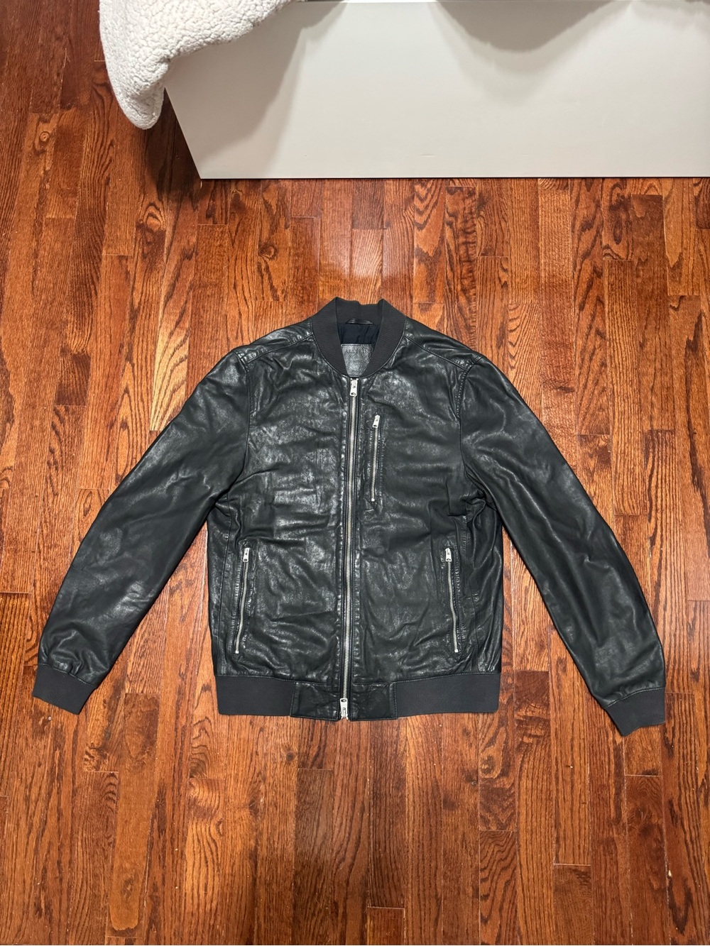 Allsaints Men's Black sheep Leather Bomber Jacket